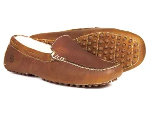 SALE MOHAWK Havana Men's Synthetic Fleece Lined Leather Slippers