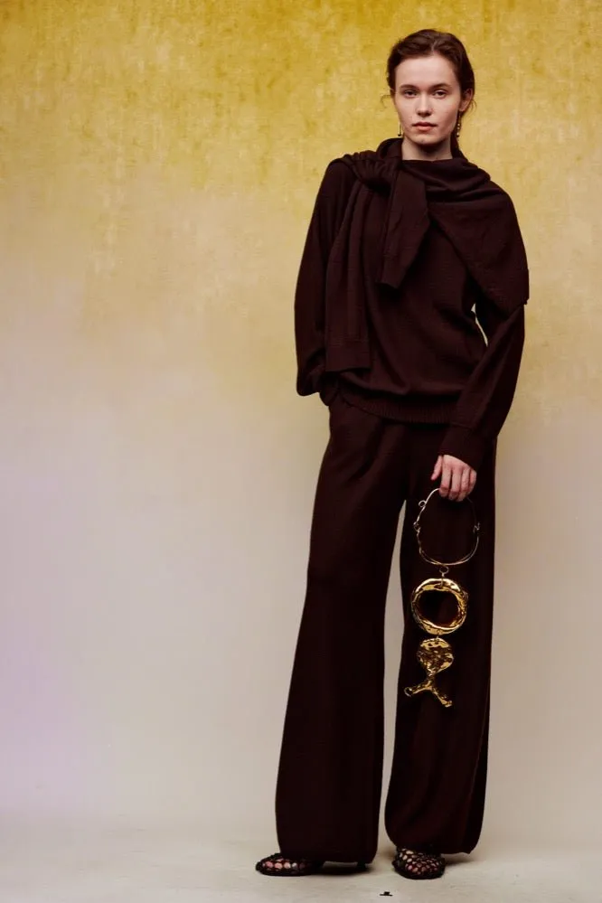 Silk Wool Wide-leg Pants in Brown
