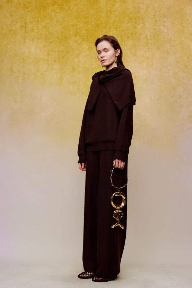 Silk Wool Wide-leg Pants in Brown