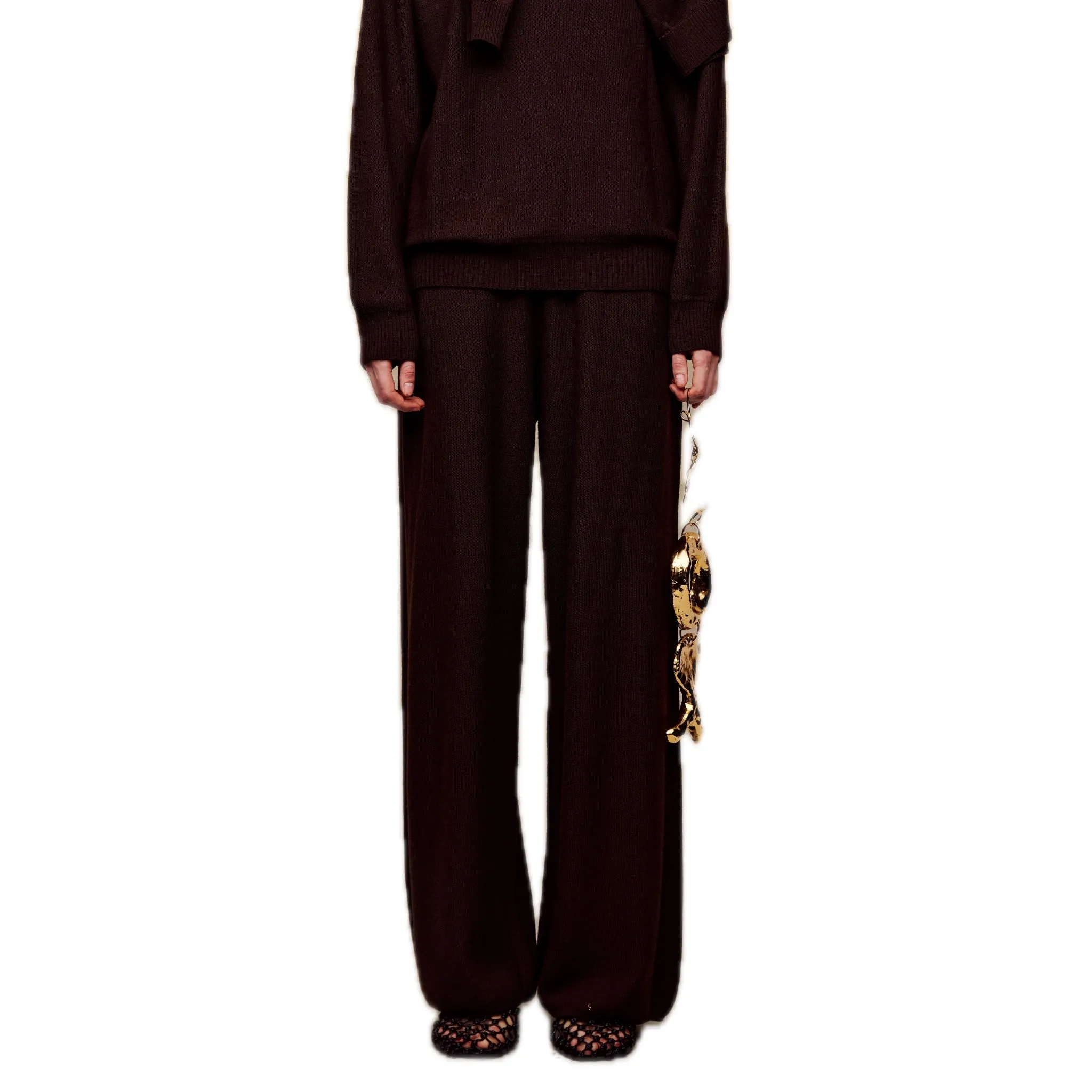 Silk Wool Wide-leg Pants in Brown