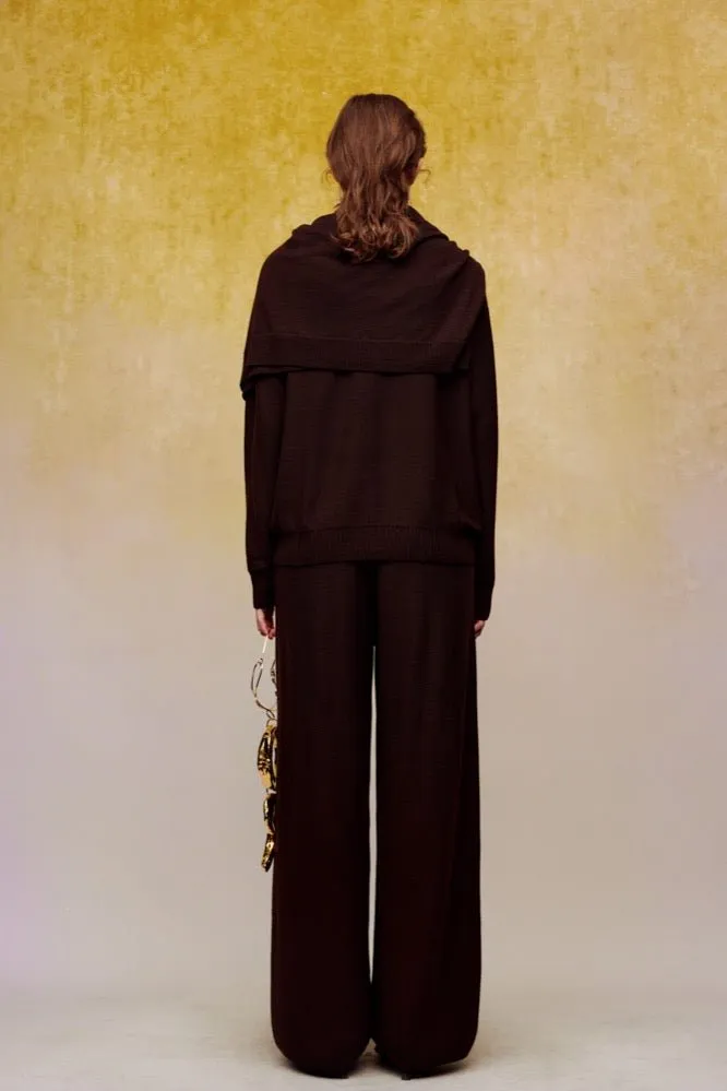 Silk Wool Wide-leg Pants in Brown