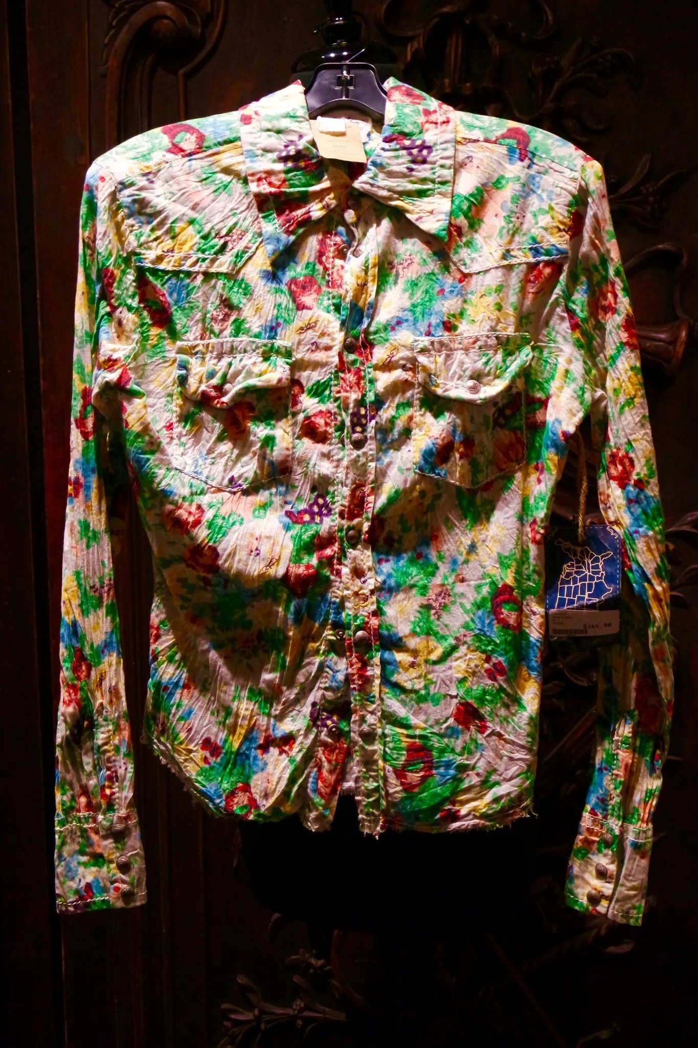 Stitch's Multi Floral Long Sleeve Collar Denim Shirt