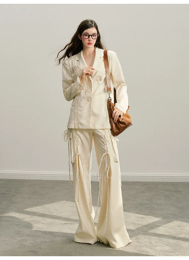 Wide-leg Tie trousers In White