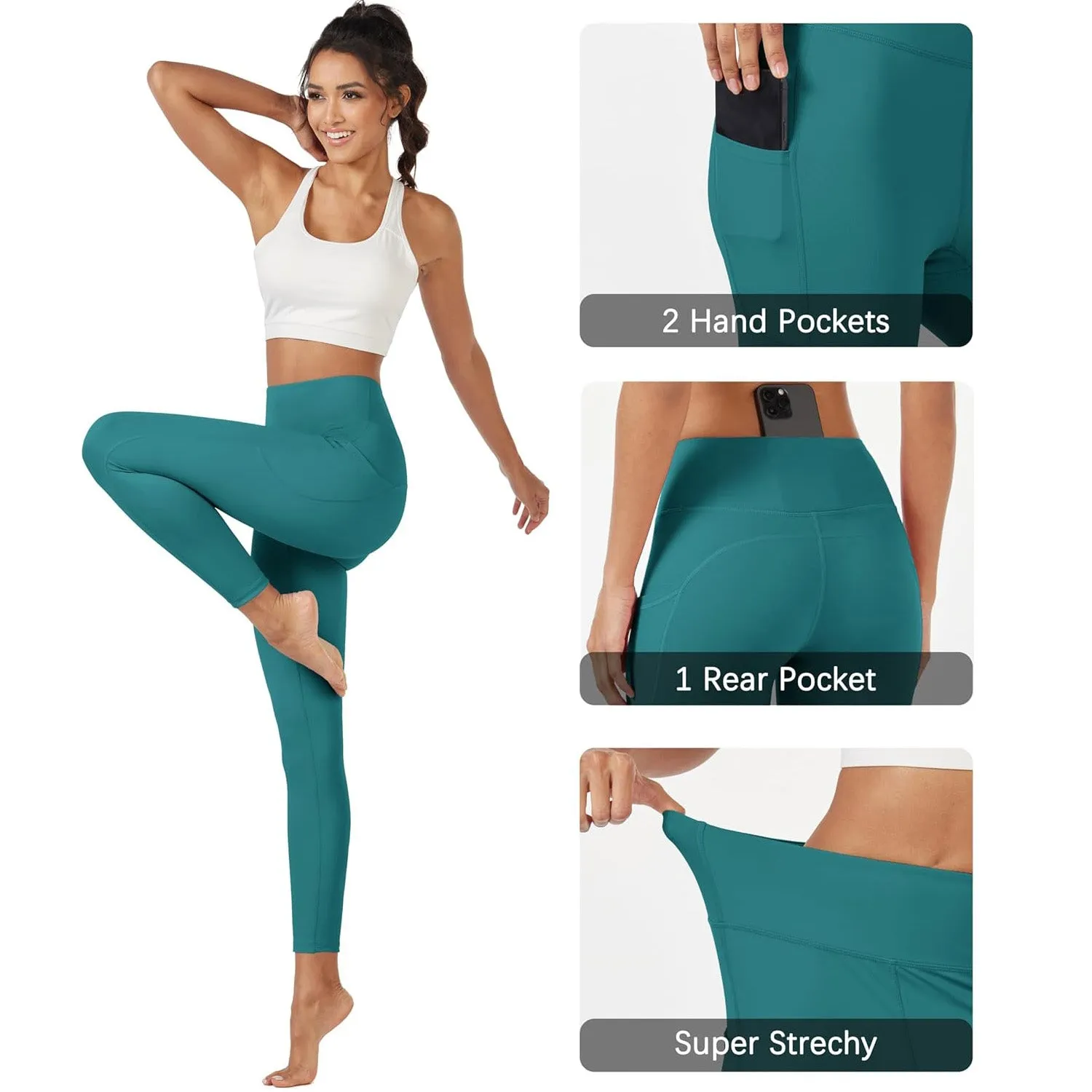 Women's High Waisted Workout Leggings with Pockets Tummy Control 7/8 Yoga Pants Stretch Gym Athletic Leggings