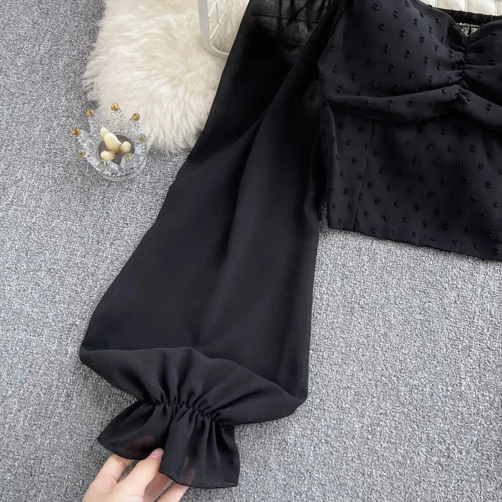 Women's Lantern Sleeve Off Shoulder Fashion Designer Long-Sleeve Tops