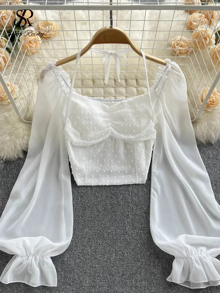 Women's Lantern Sleeve Off Shoulder Fashion Designer Long-Sleeve Tops