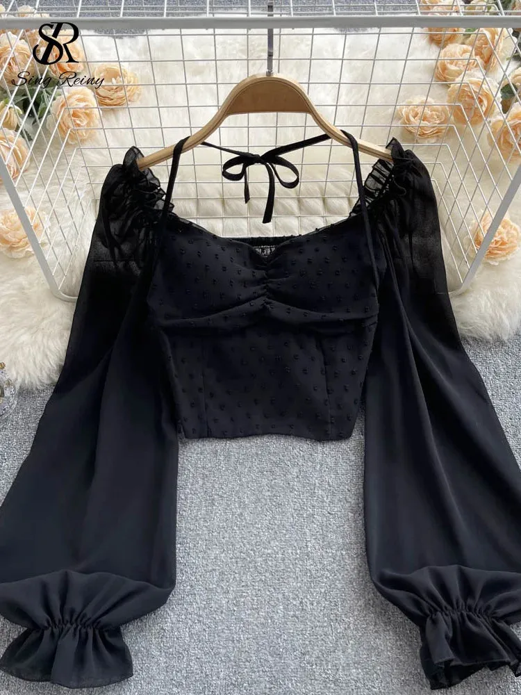 Women's Lantern Sleeve Off Shoulder Fashion Designer Long-Sleeve Tops
