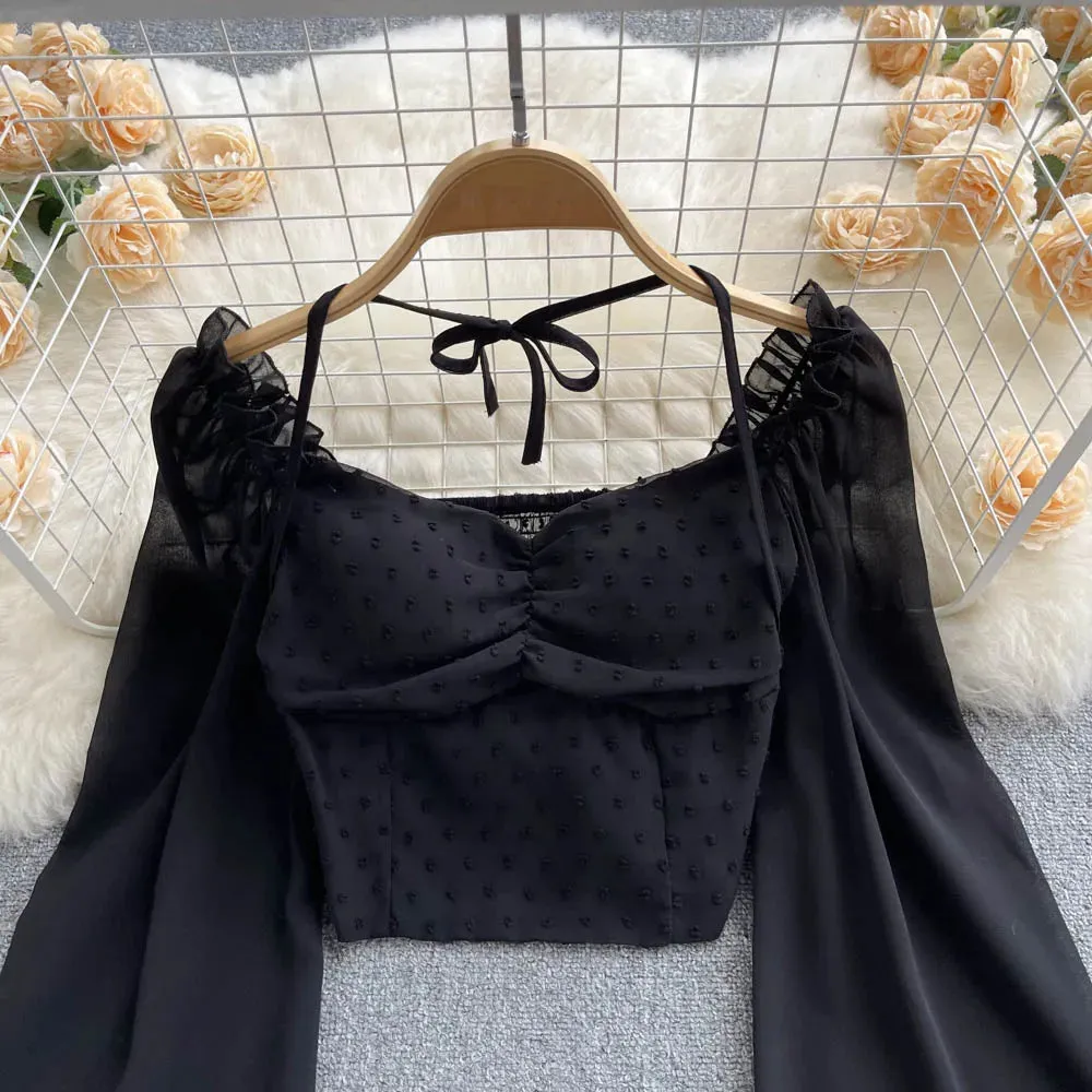Women's Lantern Sleeve Off Shoulder Fashion Designer Long-Sleeve Tops