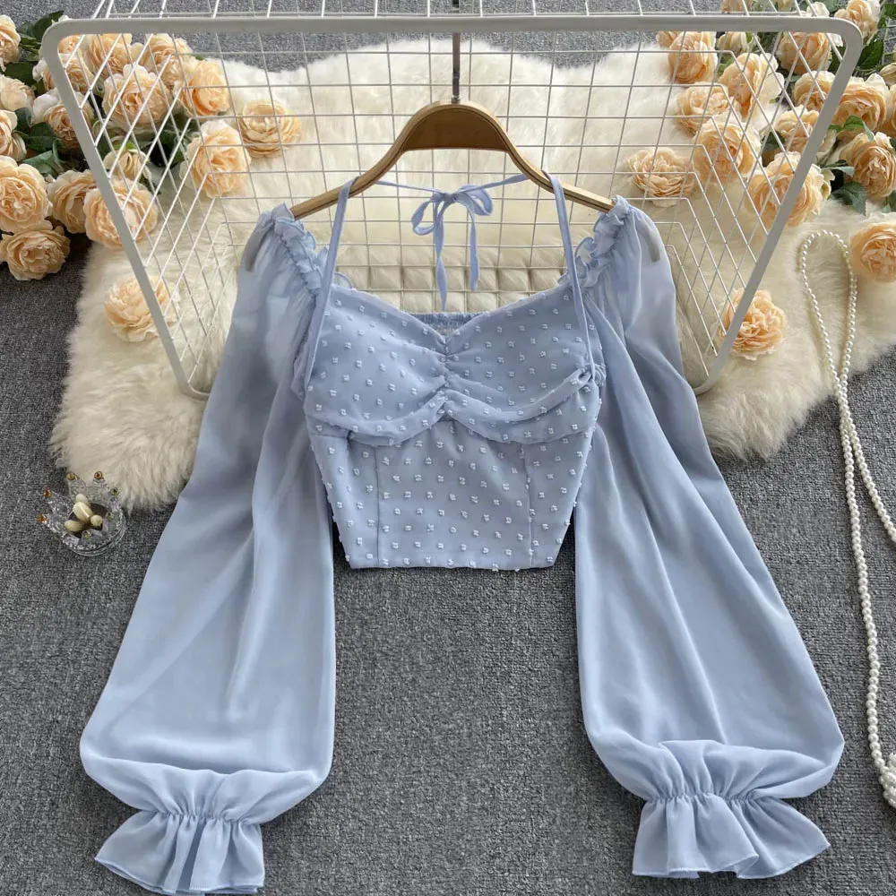 Women's Lantern Sleeve Off Shoulder Fashion Designer Long-Sleeve Tops