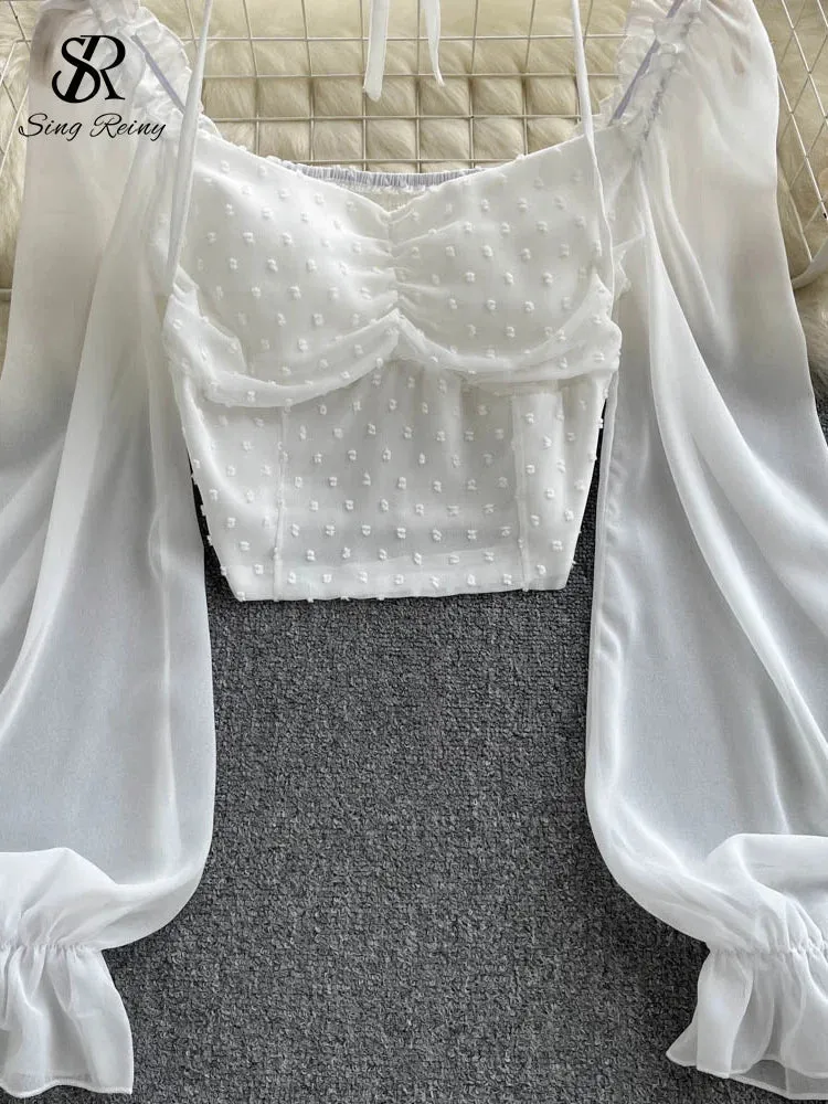 Women's Lantern Sleeve Off Shoulder Fashion Designer Long-Sleeve Tops