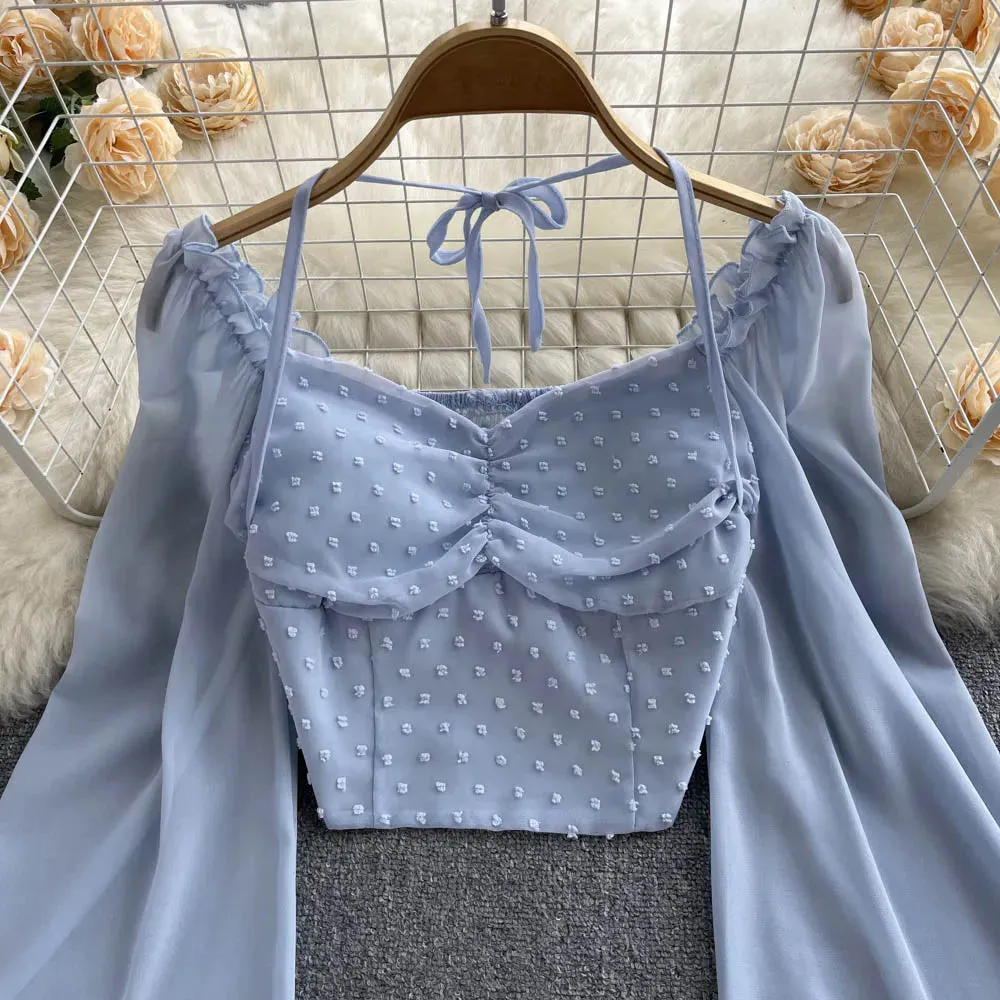 Women's Lantern Sleeve Off Shoulder Fashion Designer Long-Sleeve Tops
