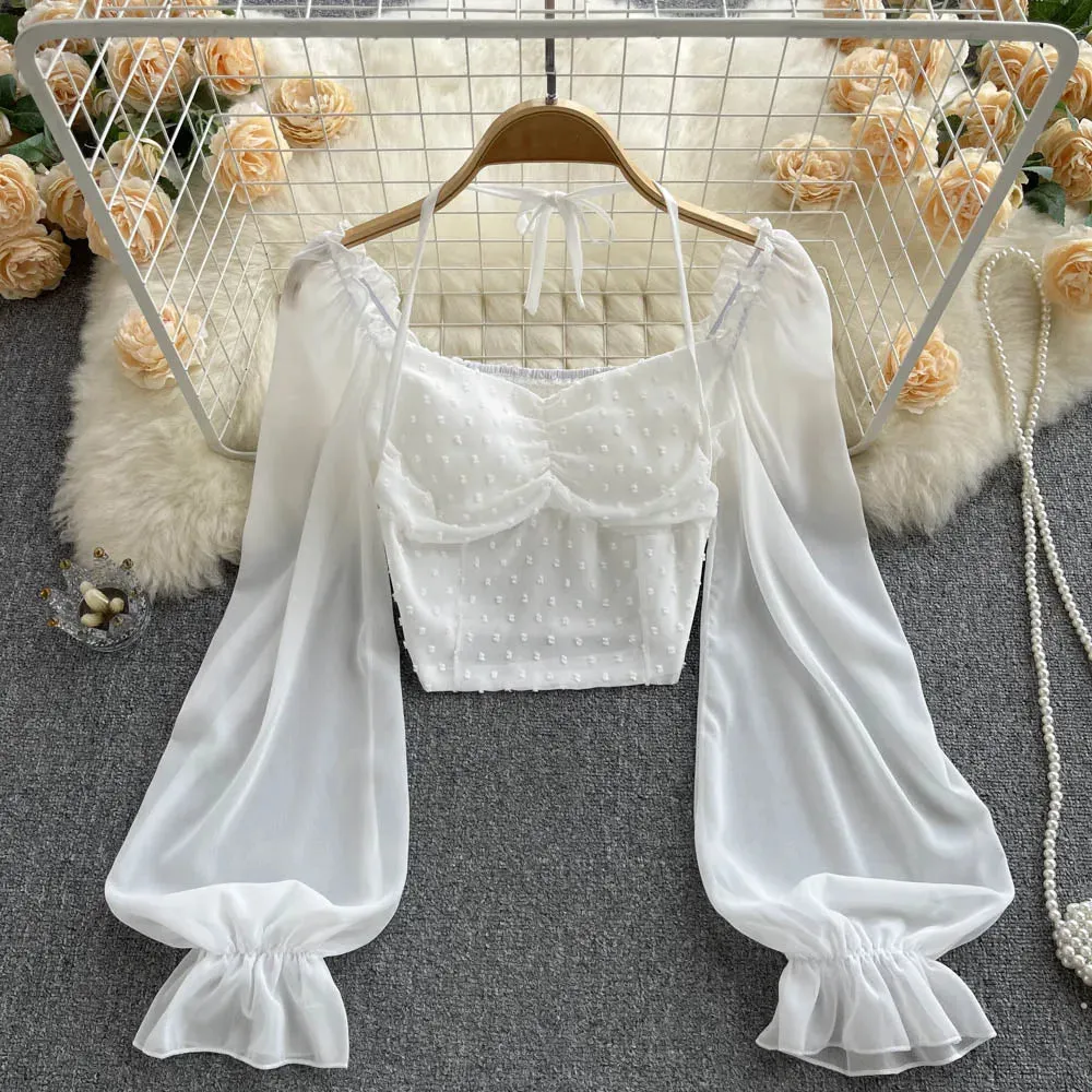 Women's Lantern Sleeve Off Shoulder Fashion Designer Long-Sleeve Tops