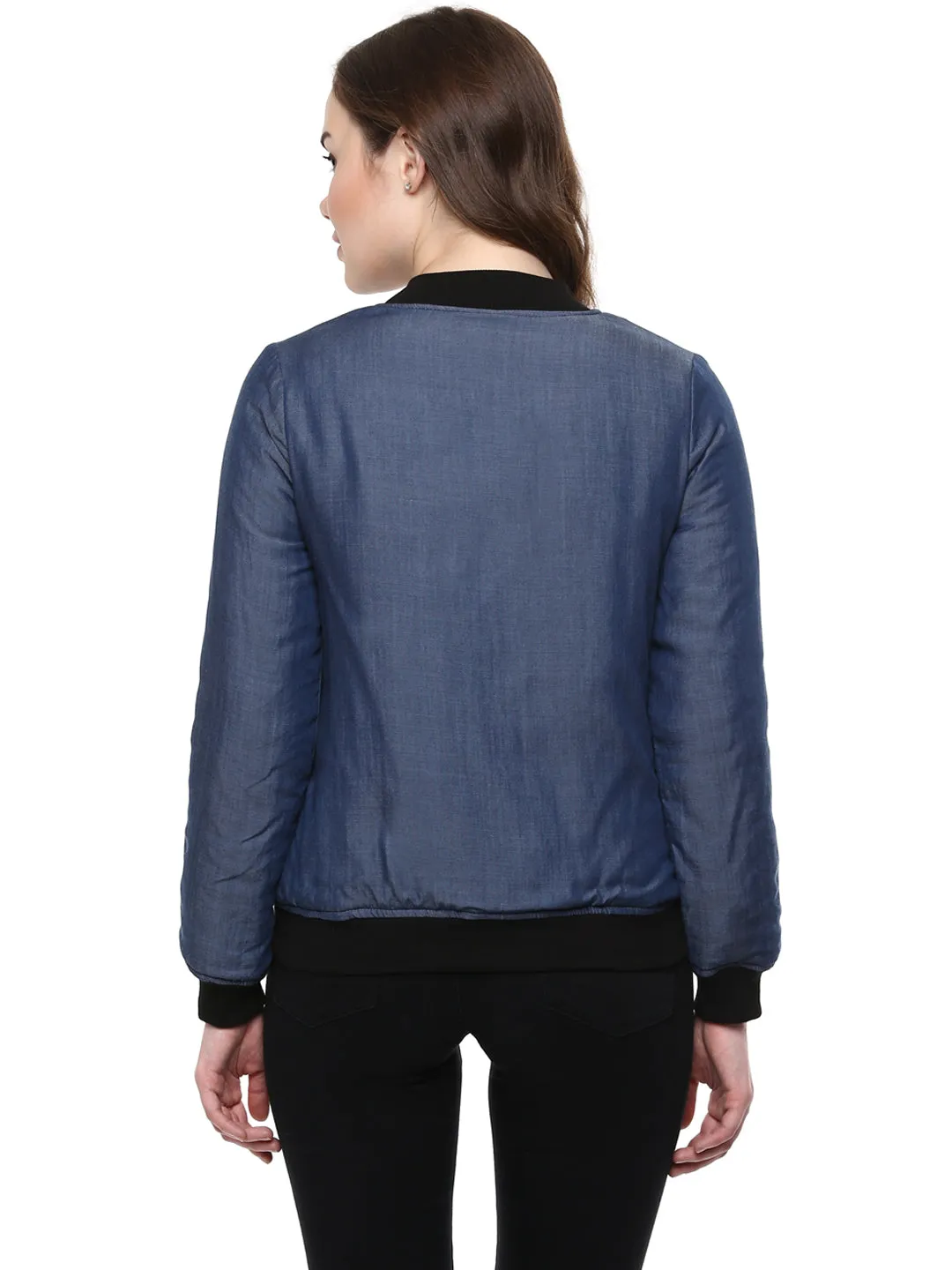 Women's  Tencel Denim Bomber Jacket - StyleStone