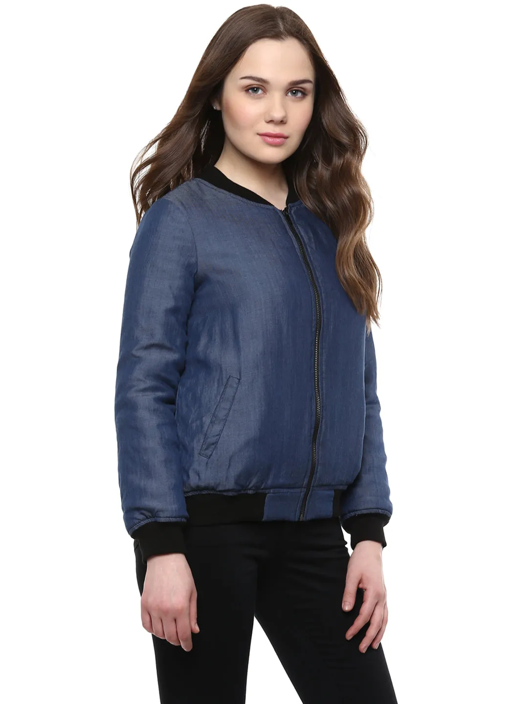 Women's  Tencel Denim Bomber Jacket - StyleStone