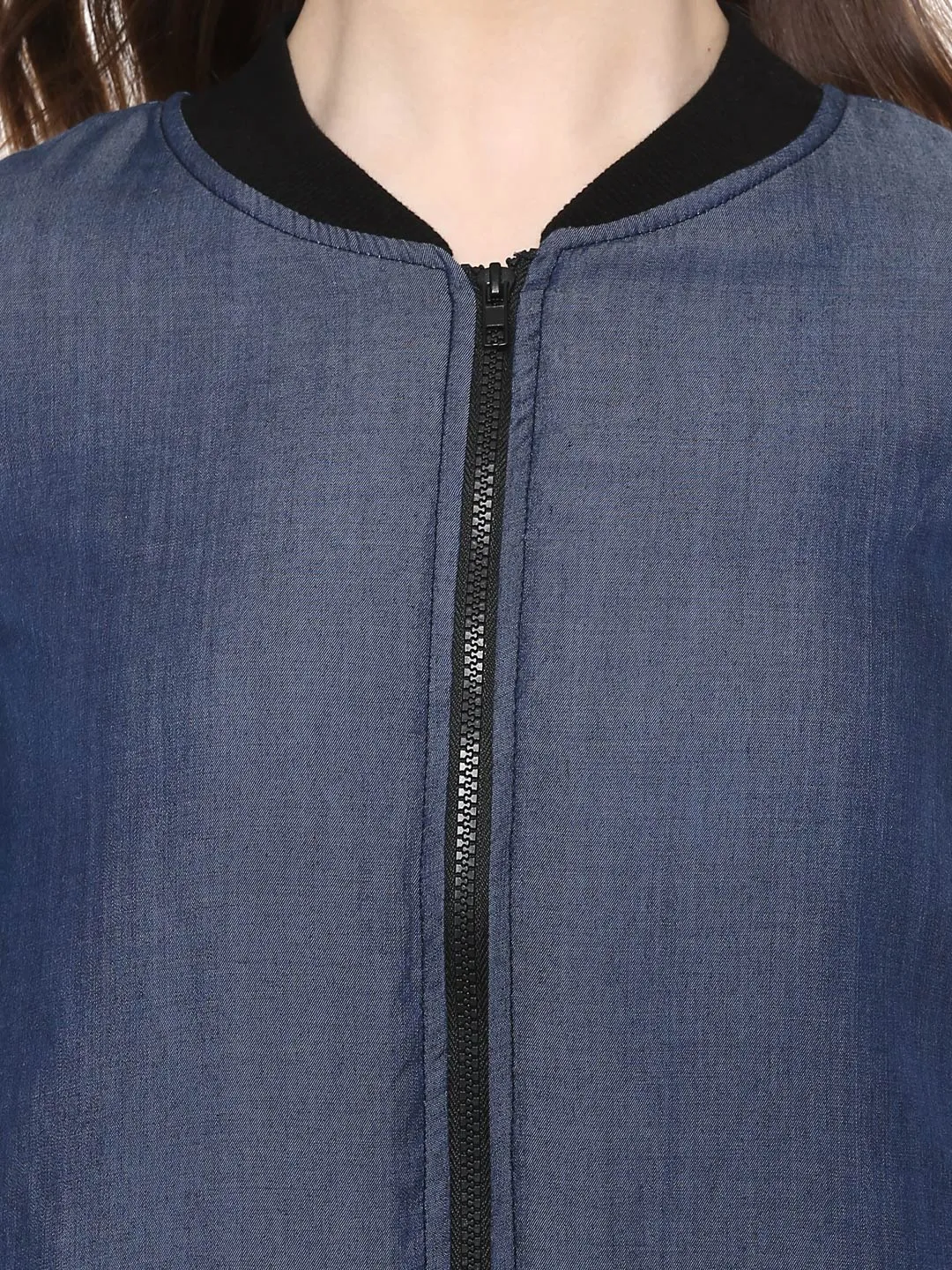 Women's  Tencel Denim Bomber Jacket - StyleStone
