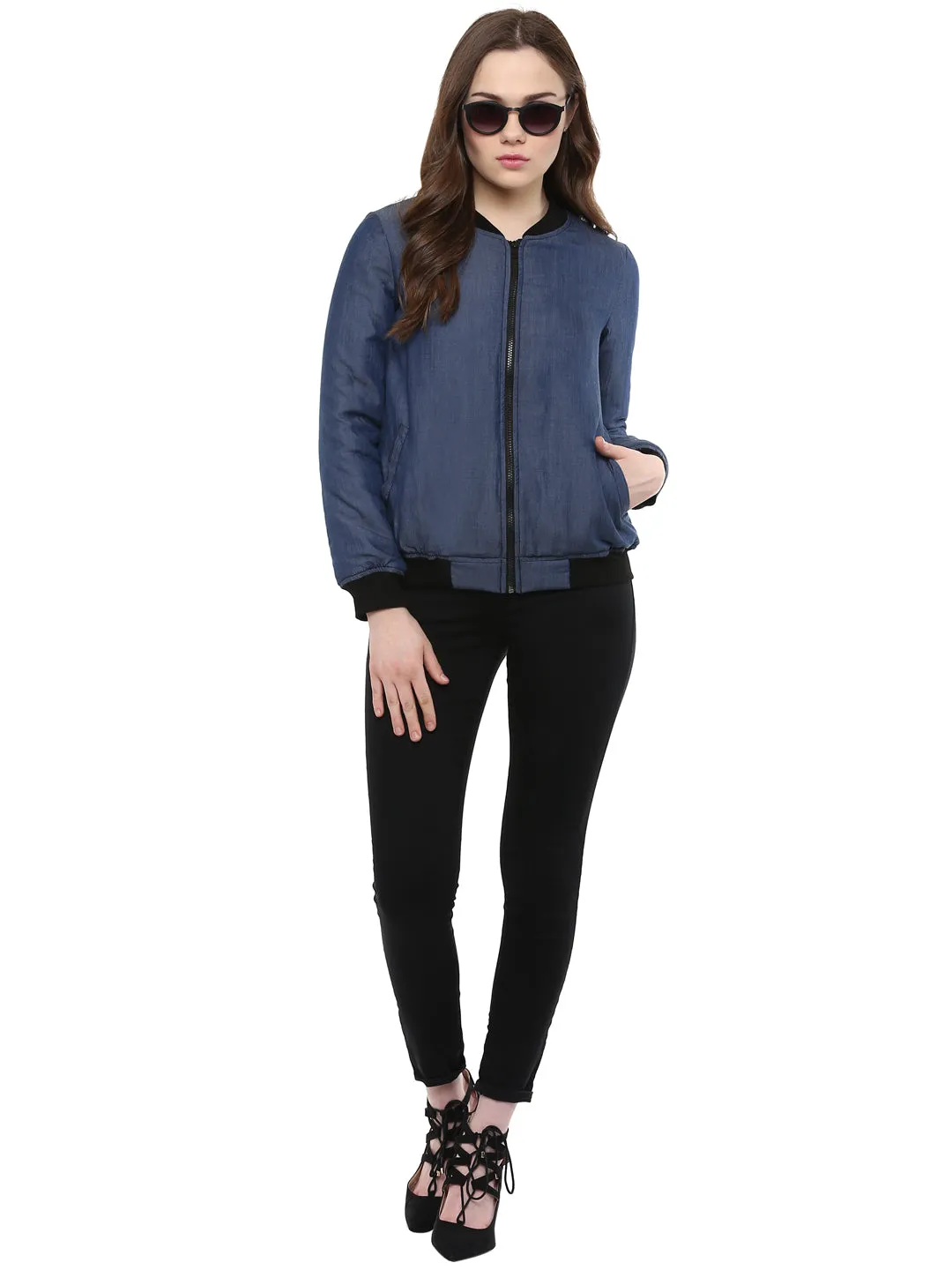 Women's  Tencel Denim Bomber Jacket - StyleStone