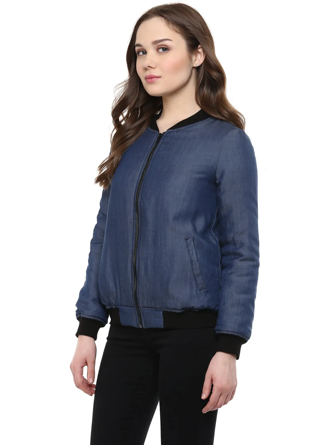 Women's  Tencel Denim Bomber Jacket - StyleStone
