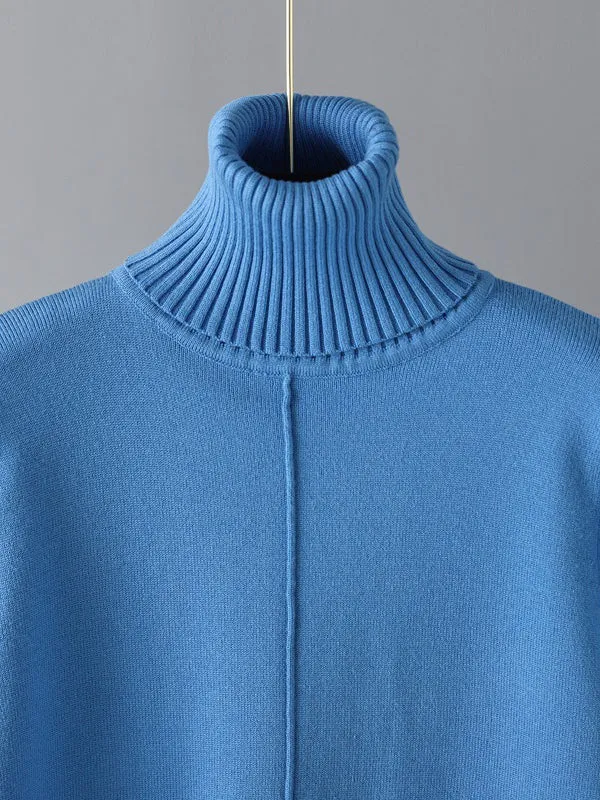 xakxx Casual Solid Long Sleeves High-Neck Sweater Tops & Drawstring Wide Leg Pants Suits