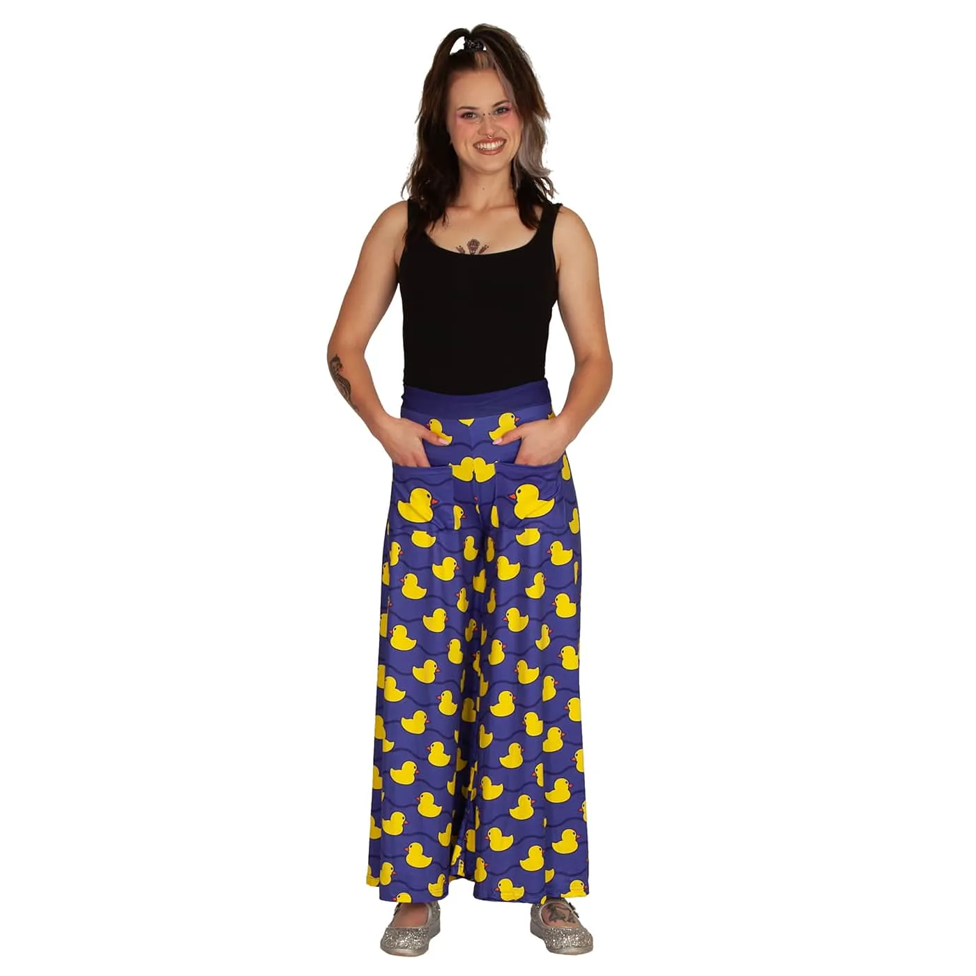 Yellow Ducky Wide Leg Pants With Pockets