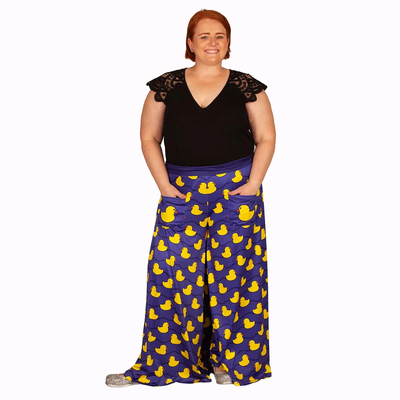 Yellow Ducky Wide Leg Pants With Pockets