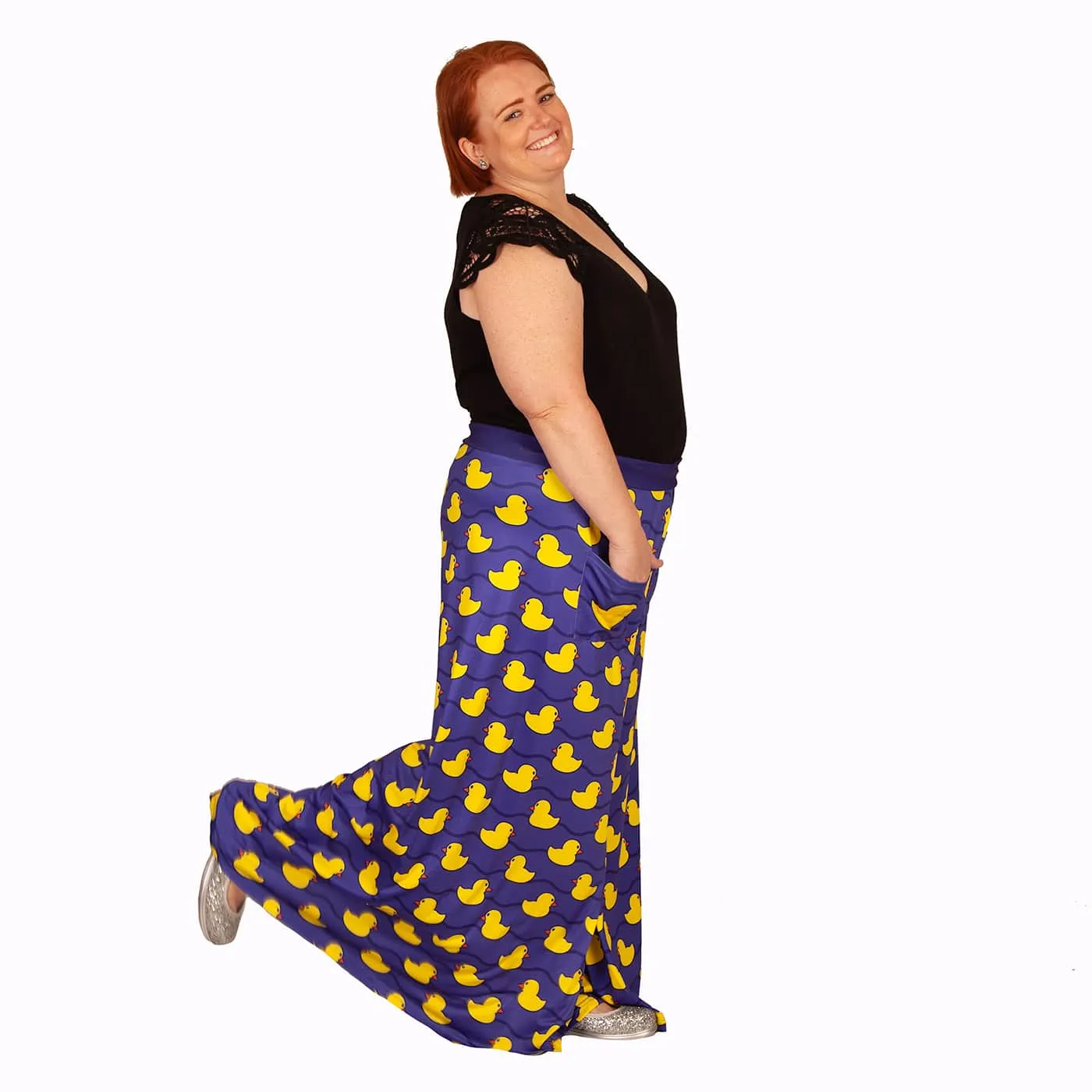 Yellow Ducky Wide Leg Pants With Pockets