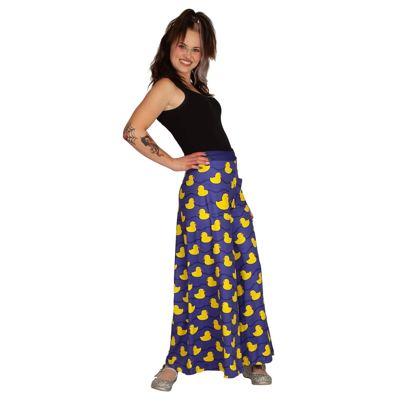 Yellow Ducky Wide Leg Pants With Pockets