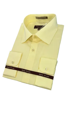 Yellow mens long sleeves dress shirt spread collar convertible cuff regular fit